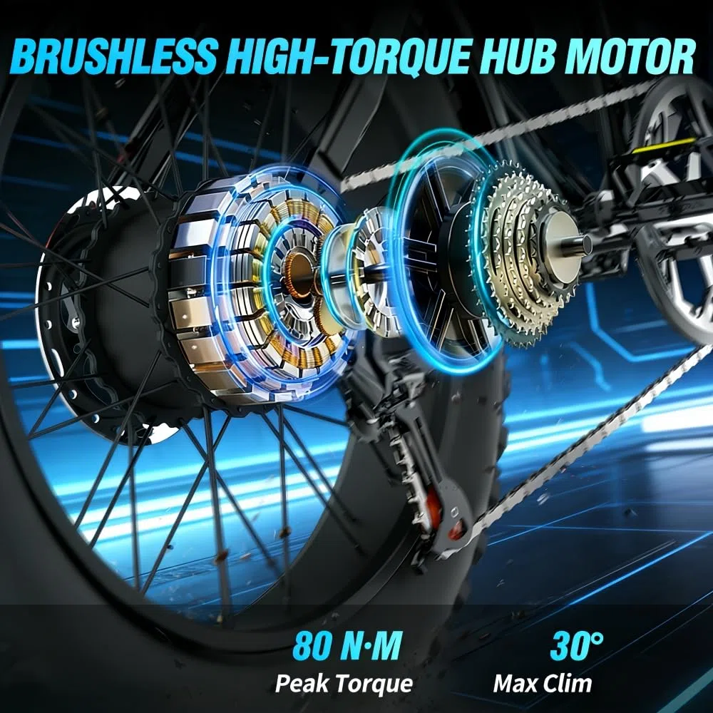 BK20 Bicicleta eléctrica para Adultos, 48V 20Ah, batería extraíble, Larga autonomía 60-100 km, Bicicleta eléctrica 20 Pulgadas, Todoterreno, suspensión Doble, 7 Marchas, Freno de Disco Doble