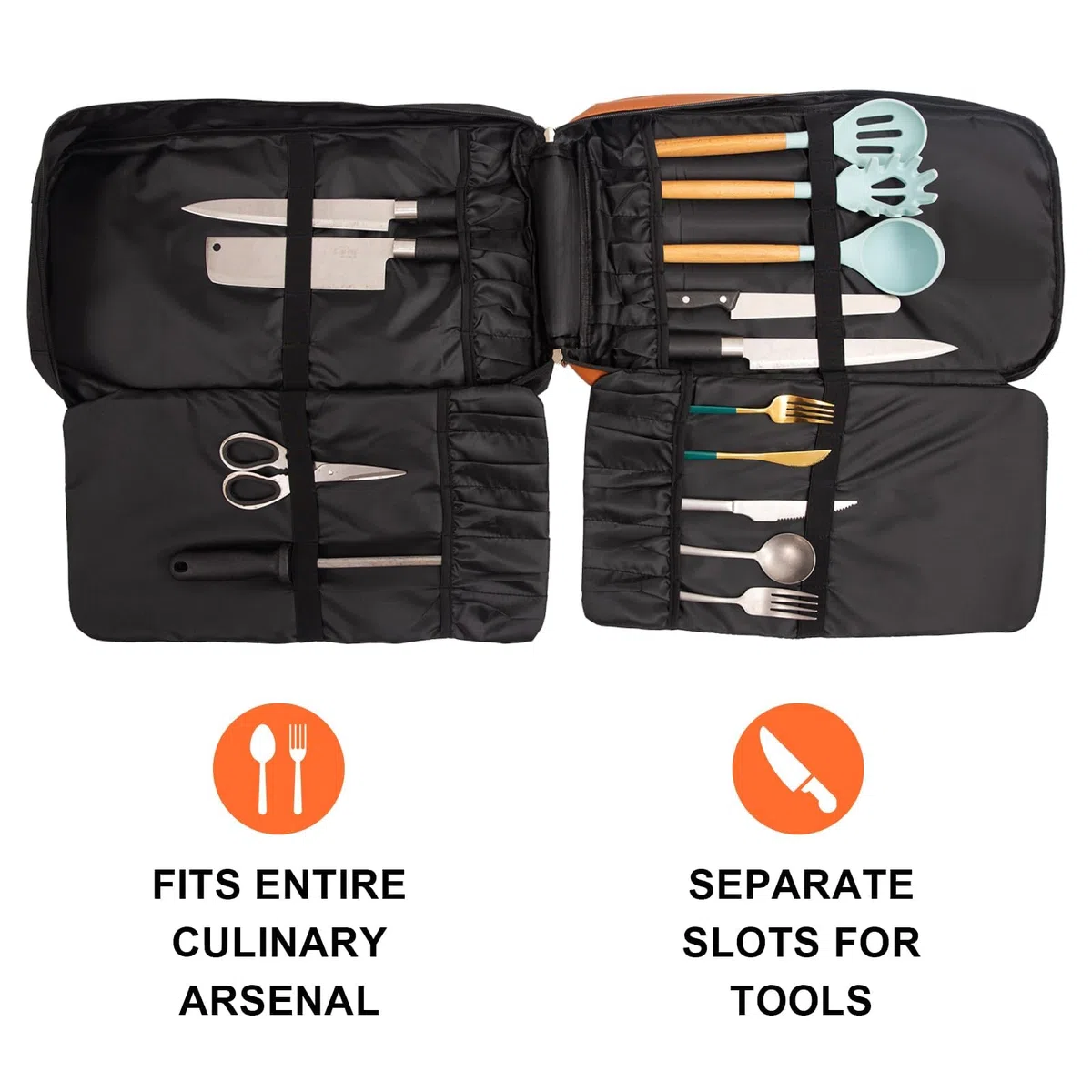 Bolsa para cuchillos de chef de 50 cm, bolsa profesional para cuchillos de chef con 21 compartimentos, hecha de tela Oxford impermeable, ligera, portátil y segura