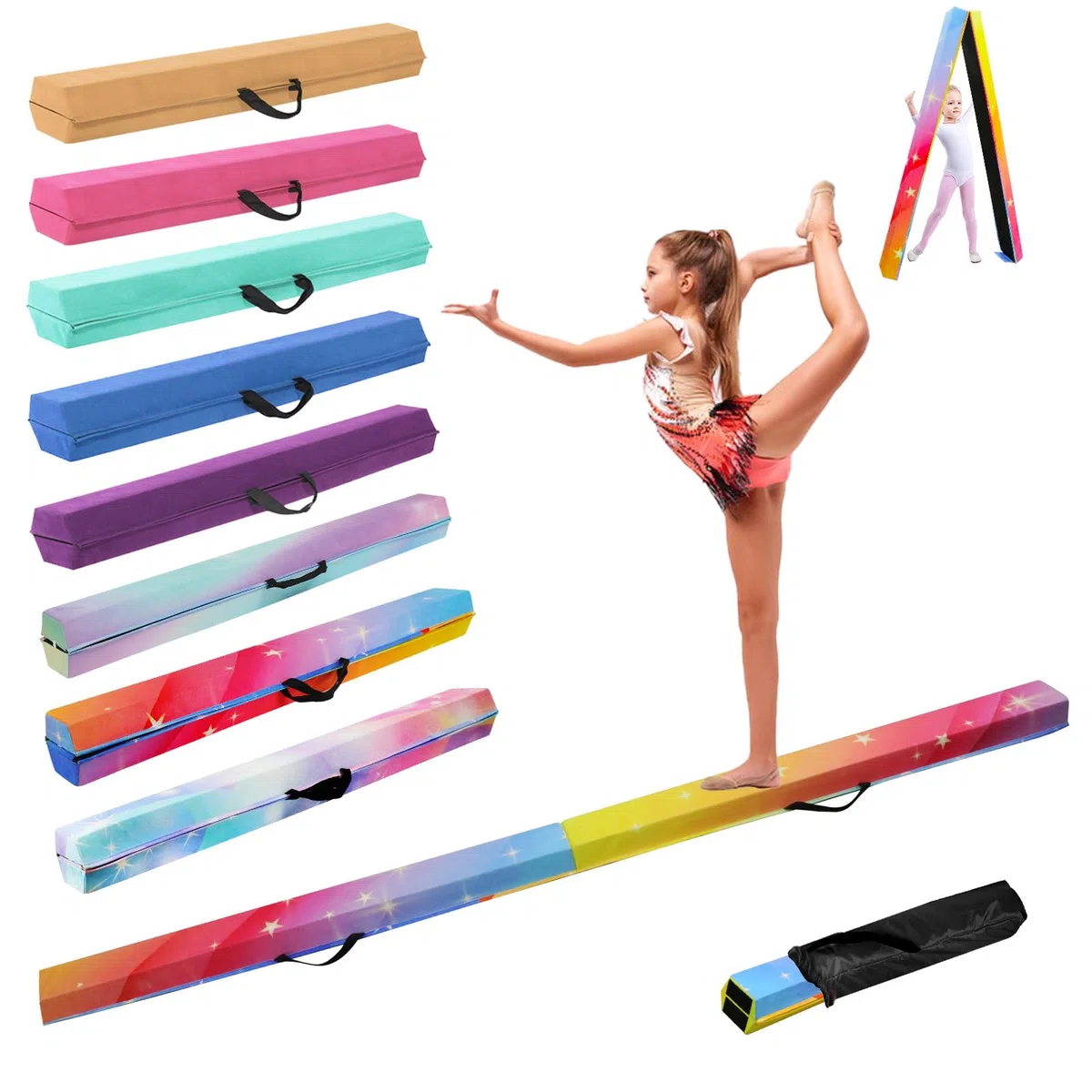 Viga de Equilibrio Gimnasia 270 cm, Barra de Gimnasia Plegable Portátil para Entrenamiento con Base de Goma Antideslizante para Niños, Principiantes y Gimnastas Profesionales