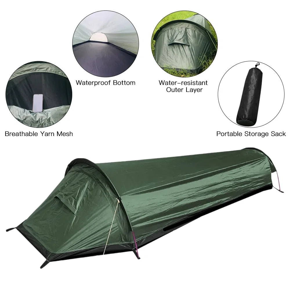 Tienda de senderismo para 1 persona, carpa vivac portátil con bolsa de transporte, tienda impermeable ultraligera, bolsa vivac, tienda de trekking, senderismo, montañismo, camping, escalada y viajes