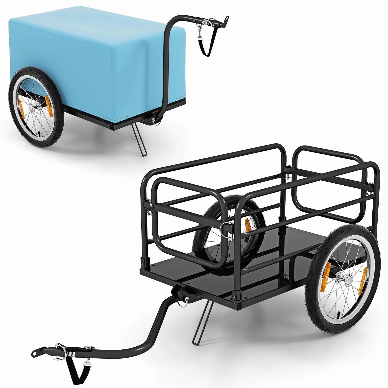 GYMAX Remolque de Bicicleta 2 en 1 con Estructura Metálica Plegable y Funda Extraíble, Carro de Arrastre con Ruedas de Aire Fiables de 40 CM, Enganche Versátil para Compatibilidad Multi-Bicicletas