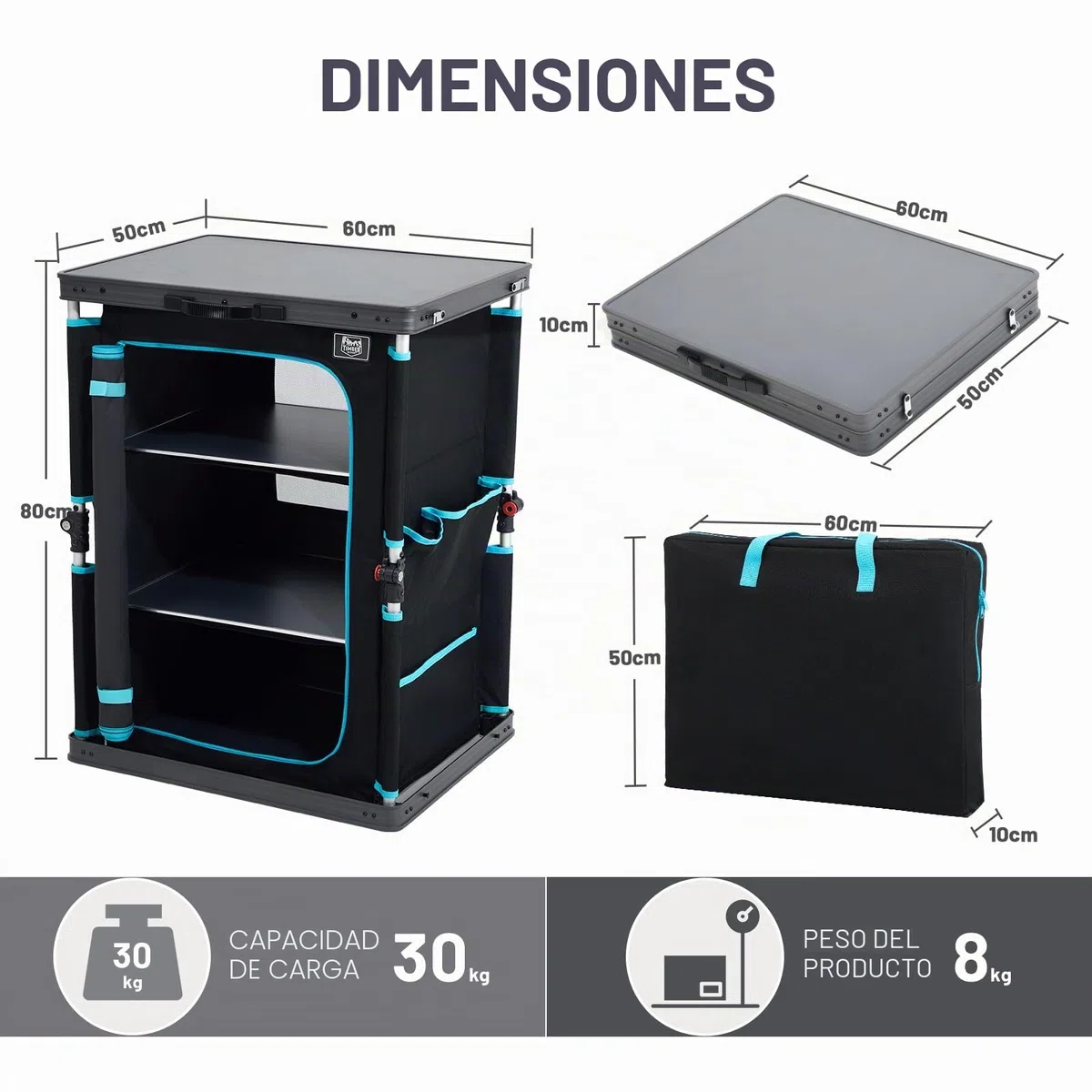TIMBER RIDGE Almacenamiento compacto de camping, unidad de cocina plegable para camping, muebles de camping, armarios de camping al aire libre, marco de aluminio portátil para jardín, fiesta, picnic,