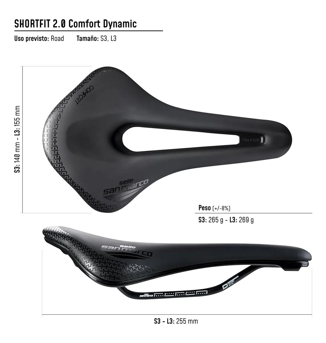 Selle San Marco Shortfit 2.0 Comfort Dynamic – Sillín de Bicicleta