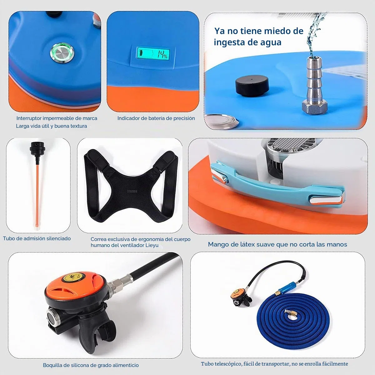 Ventilador de buceo, dispositivo de respiración subacuático recargable de 3,5 horas sin tanque con manguera de 12 m y regulador de respiración de buceo, sistema Hookah de buceo para buceo