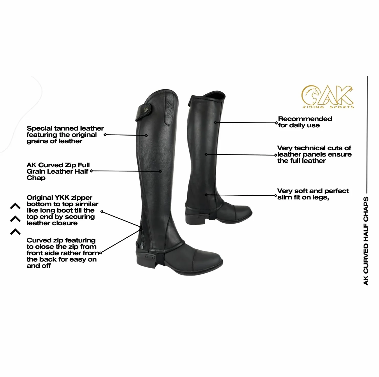 AK Curved Zip Full Grip Leather Horse Riding Half Chaps AKRS-1013