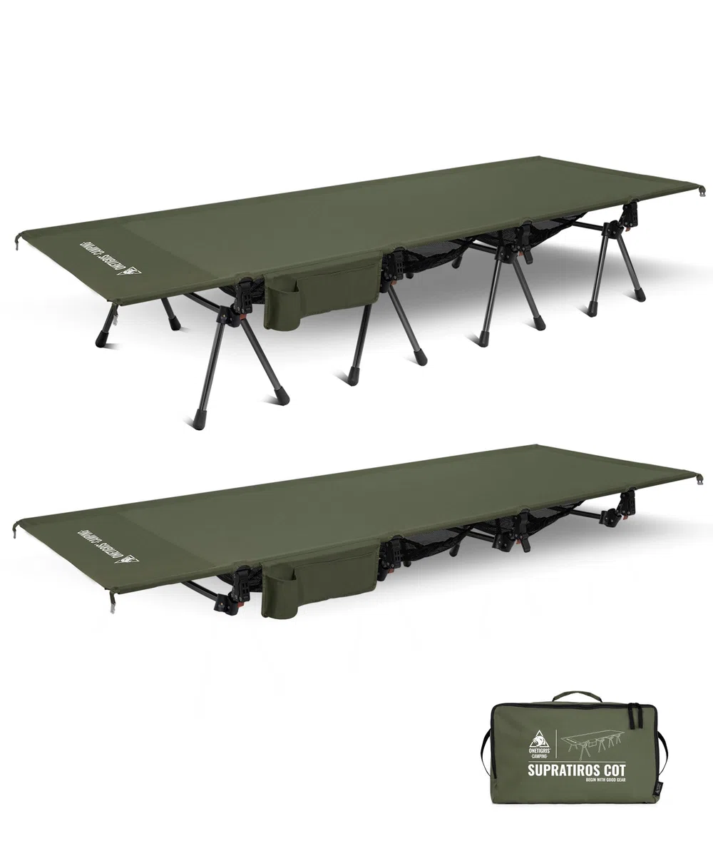OneTigris SUPRATIROS Cama plegable XXL, portátil, plegable, ligera, para camping, hasta 180 kg, para tienda de campaña, exterior, viajes, jardín, oficina (220 x 80 cm)