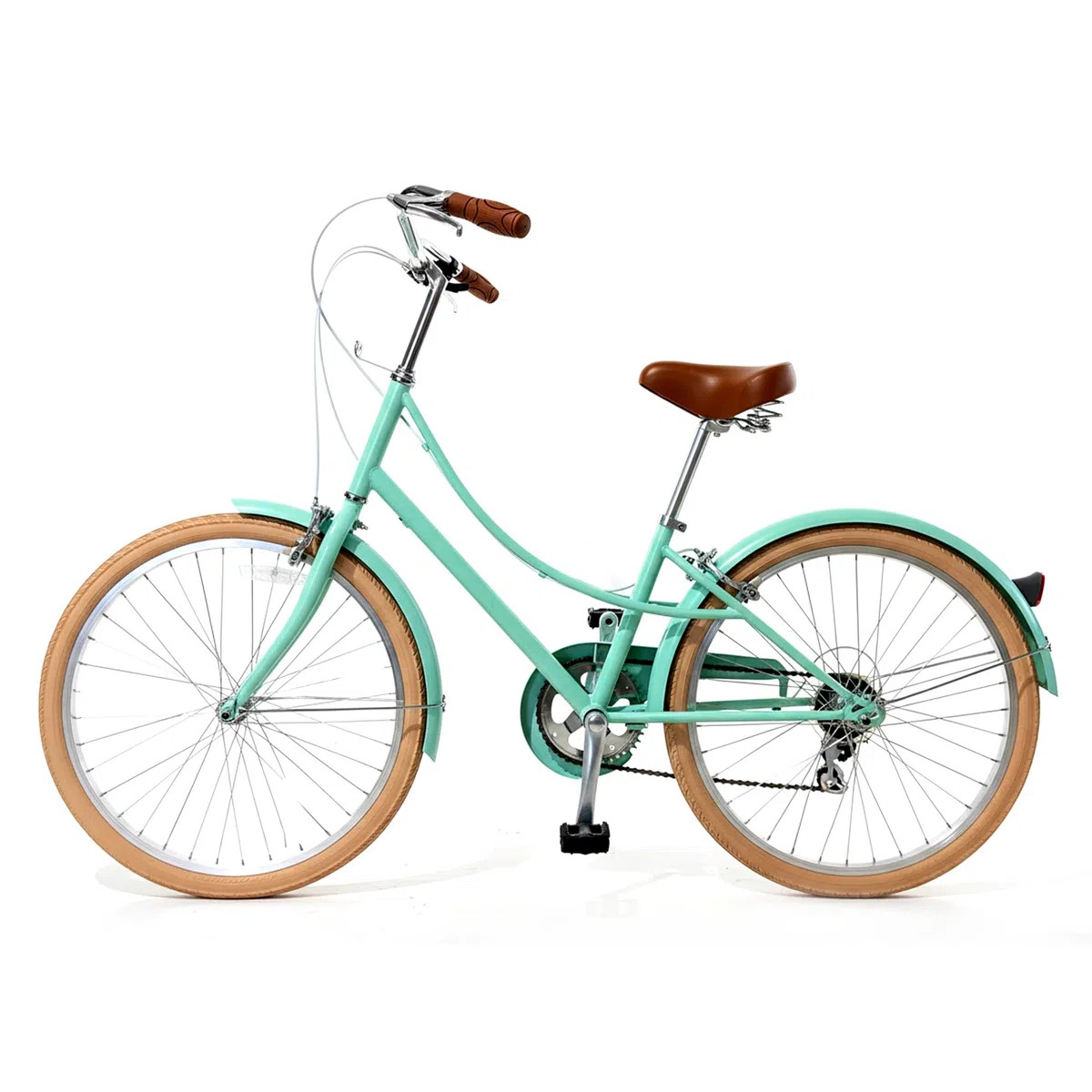 CYBIC Bicicleta de Ciudad 24/26” para Mujer, Bicicleta Urbana Retro Estilo holandés con Shimano 7V, Bicicleta Ligera de Aluminio con Cesta de ratán (Pulgadas, 26, Verde, Pulgadas, 18)