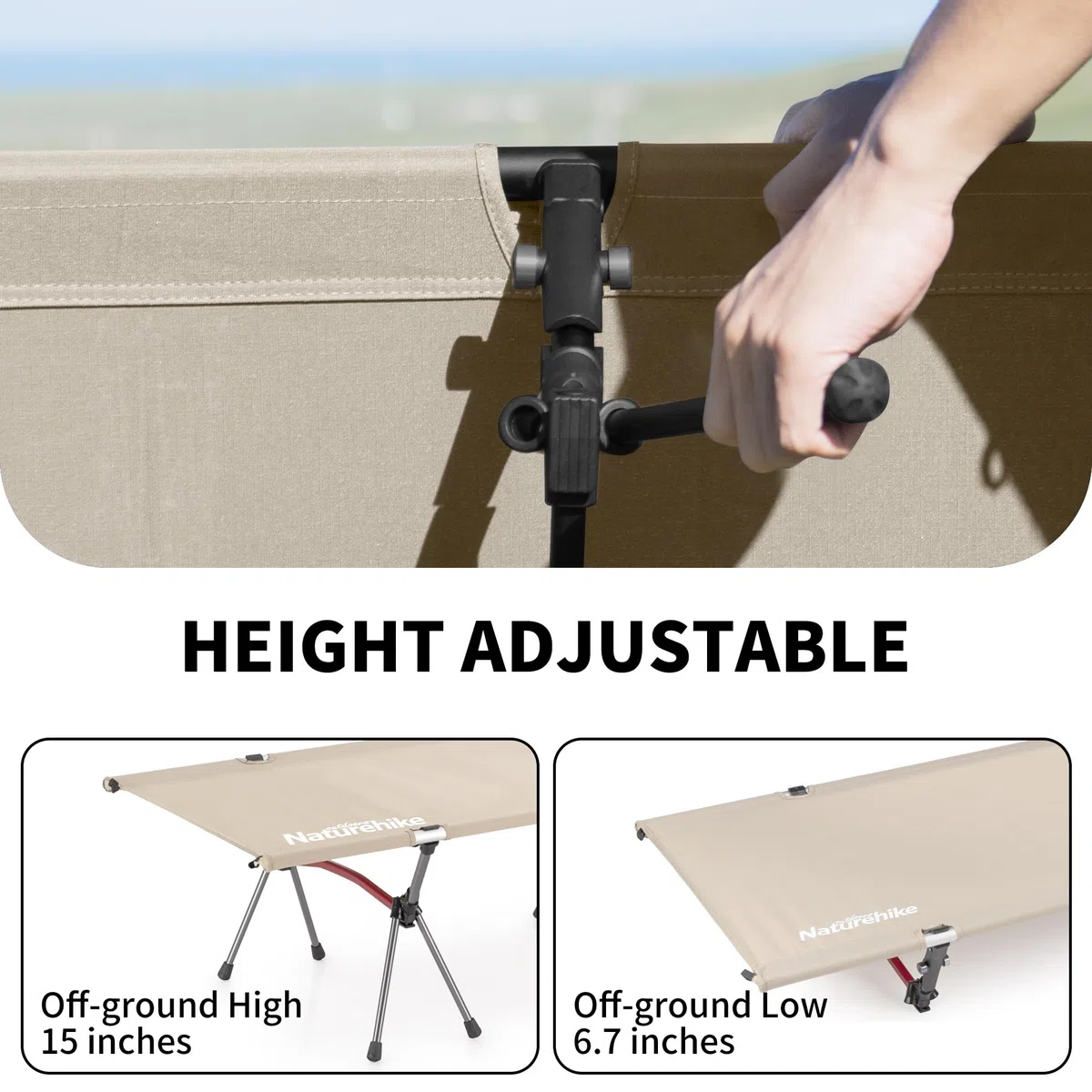 Naturehike - Cama de camping ultraligera, capacidad de carga de 150 kg, altura ajustable, plegable, portátil, ideal para camping, oficina o uso de invitados