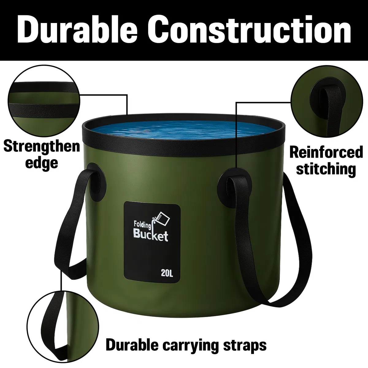 Cubo Plegable de 5.3 galones con asa, contenedor portátil Plegable para almacenar Agua en campamentos, Ideal para Viajes, Senderismo, Pesca, Lavado de Autos, jardinería y Camping