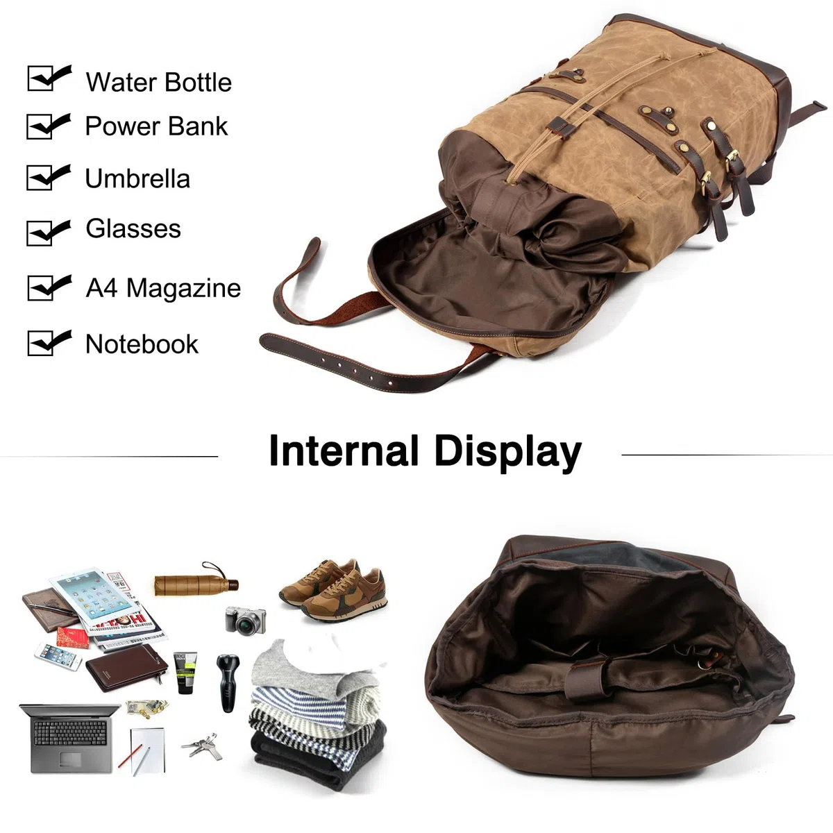 FANDARE Lienzo Mochila de Senderismo Retro Mochila Mochilas de Marcha con cordón Mochilas de Ciclismo Trekking al Aire Libre Daypack Bolsa de Cuerda para Viaje Excursionismo Equipaje Daypacks