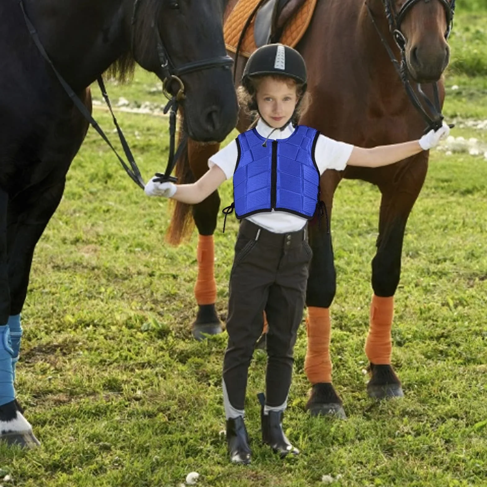Cyrank Chaleco Ecuestre para Niños, Chaleco Protector Ecuestre Acolchado De Espuma De Nailon, Protector Corporal para Montar A Caballo, Chaleco Protector con Cremallera