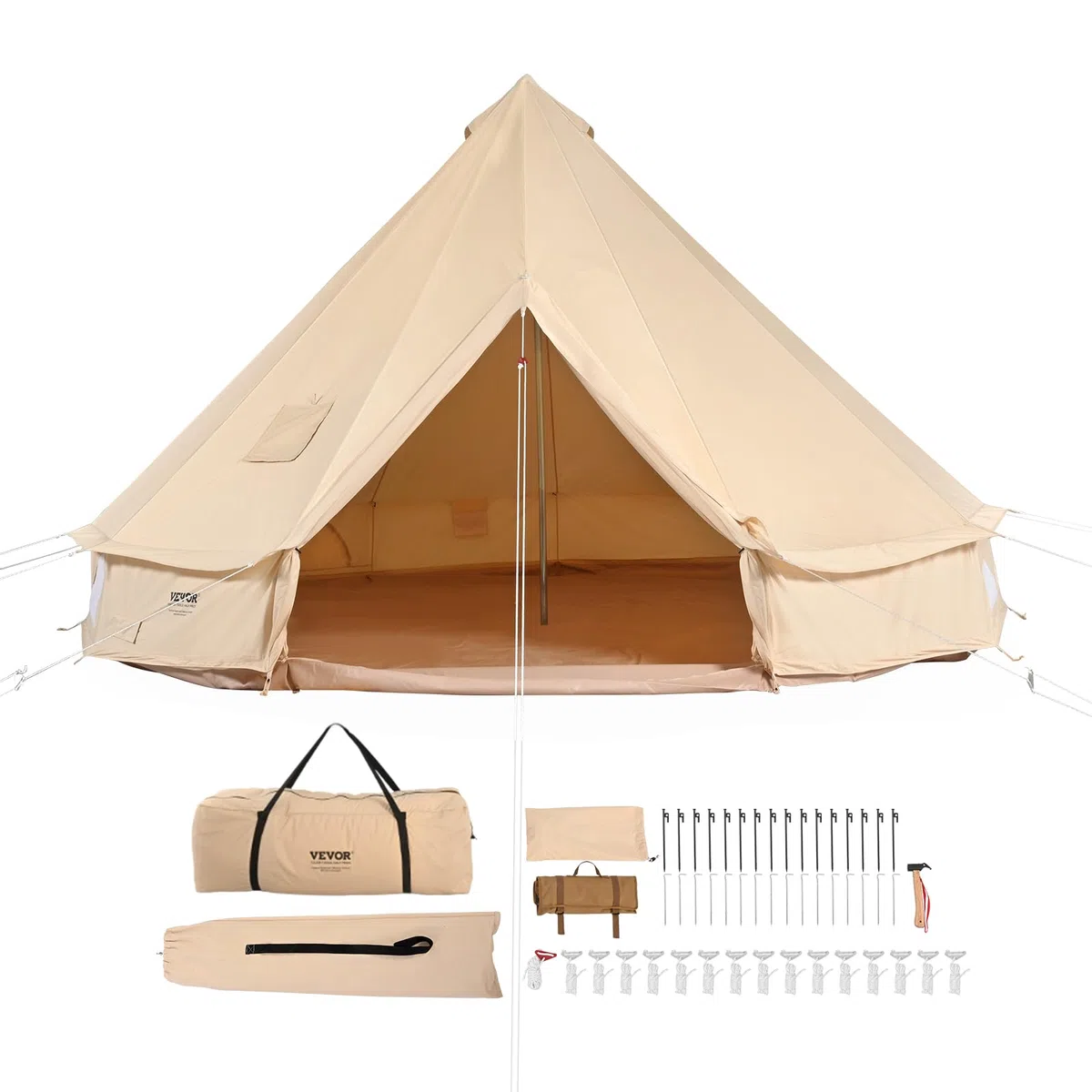 VEVOR Tienda de campaña de Lona para 4 Estaciones, Tienda de campaña de Lona para Acampar con Gato de Estufa, Tienda de campaña Transpirable con Capacidad para hastapersonas, Camping Familiar al