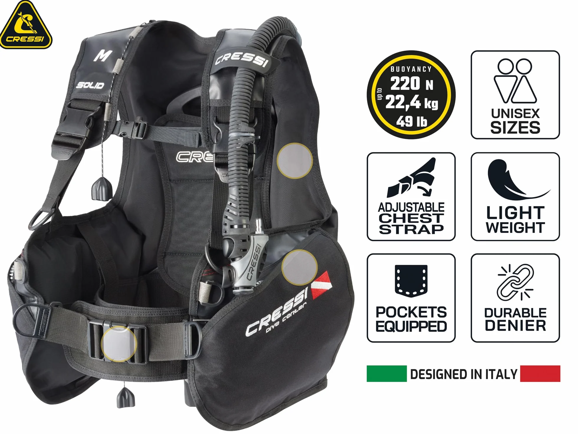 CRESSI Solid Bcd Dive Center Edition - Chaleco Unisex de Buceo con Flotabilidad Variable (BCD) Estructura Clásica, Negro