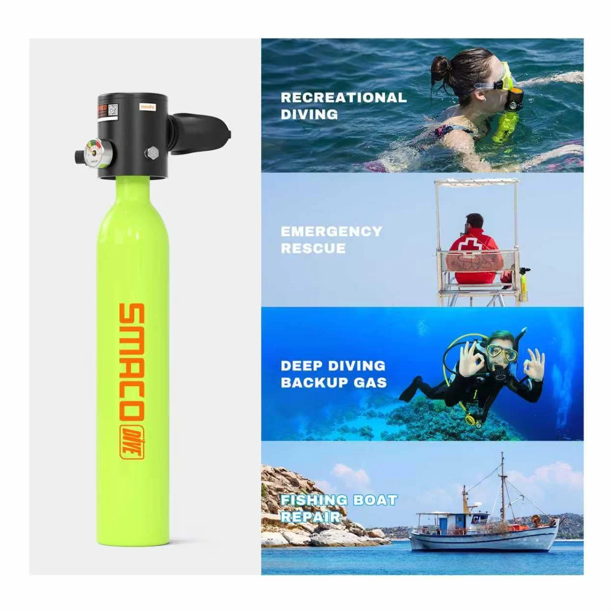 SMACO Mini Botella de Buceo 0,5 litros Portatil Bombona de Buceo para Respiración Subacuática Pequeñas Botella Submarinismo Tanque de Buceo Recargable para Viajes Nadar Rescate S300
