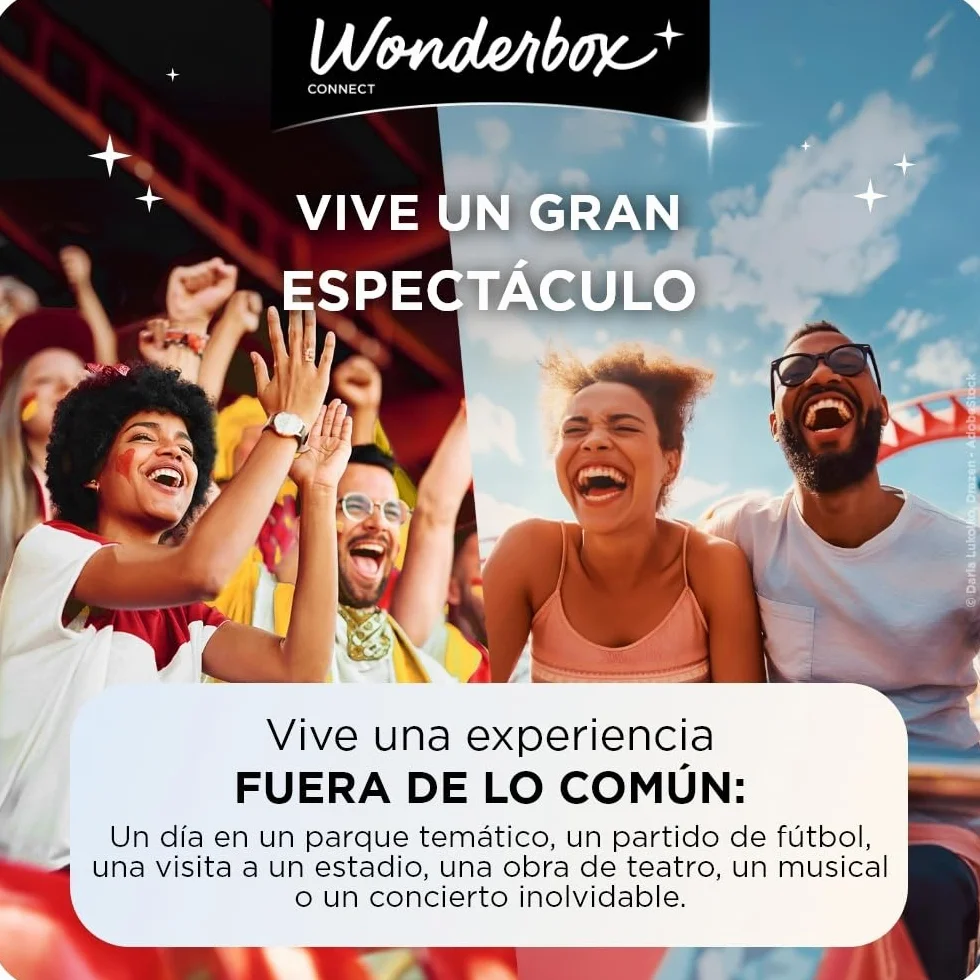 WONDERBOX Connect - Caja Regalo - Multi Madrid Estancia - 1, 2 o 3 entradas para 1 Actividad a Elegir + 1 Noche - Museos, Parques de Atracciones, estadios de fútbol… - Válido Durante 27 Meses
