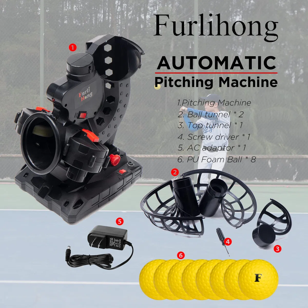 Furlihong Máquina electrónica de lanzamiento de béisbol mejorada, ángulos ajustables, temporizador y velocidad, adaptador de CA o funciona con pilas, viene con 8 bolas con hoyuelos, para práctica de bateo y campo de bajo nivel