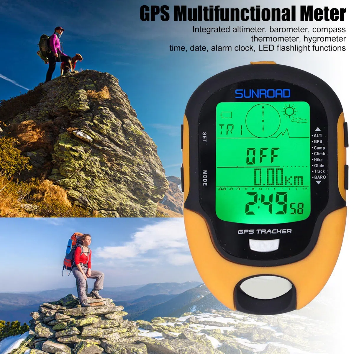 Medidor GPS Multifunción para Camping con Altímetro Barómetro Brújula Termómetro y Higrómetro Sensor Impermeable IPX4 Precisión Alta