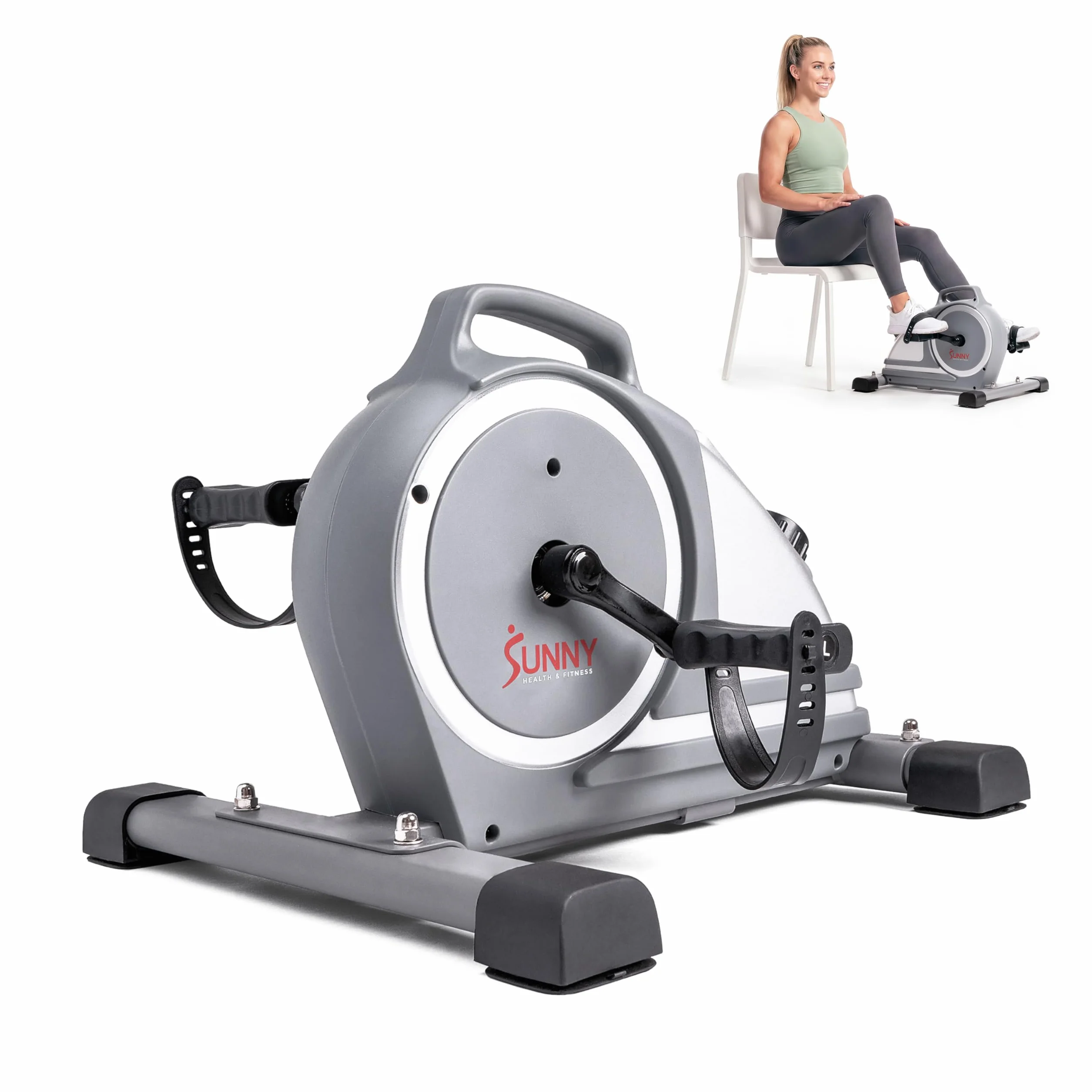 Sunny Health & Fitness Mini Bicicleta de Ejercicio, Pedaleador Sentado para Adultos Mayores, Bicicleta de Pedales para Brazos y Piernas Bajo Escritorio, Conexión Opcional a la SunnyFit App Gratuita