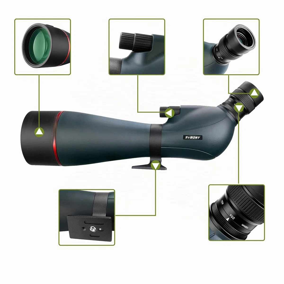 Svbony SV406 Telescopio Terrestre 25-75x100, Prisma Revestimiento Porro FMC Doble Enfoque, Telescopios de Posicionamiento en Ángulo Impermeables HD para Observación de Aves Paisaje de Vida Silvestre