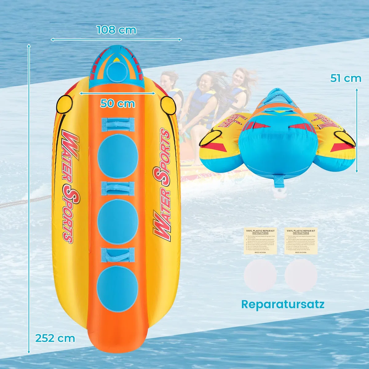 GYMAX Tubo Inflable para Bote de 1-3 Personas con Capacidad de 231 kg con Cubierta Completa de Nylon, Remolcable con Asas de Fácil Agarre y Almohadillas EVA, para Jóvenes y Adultos