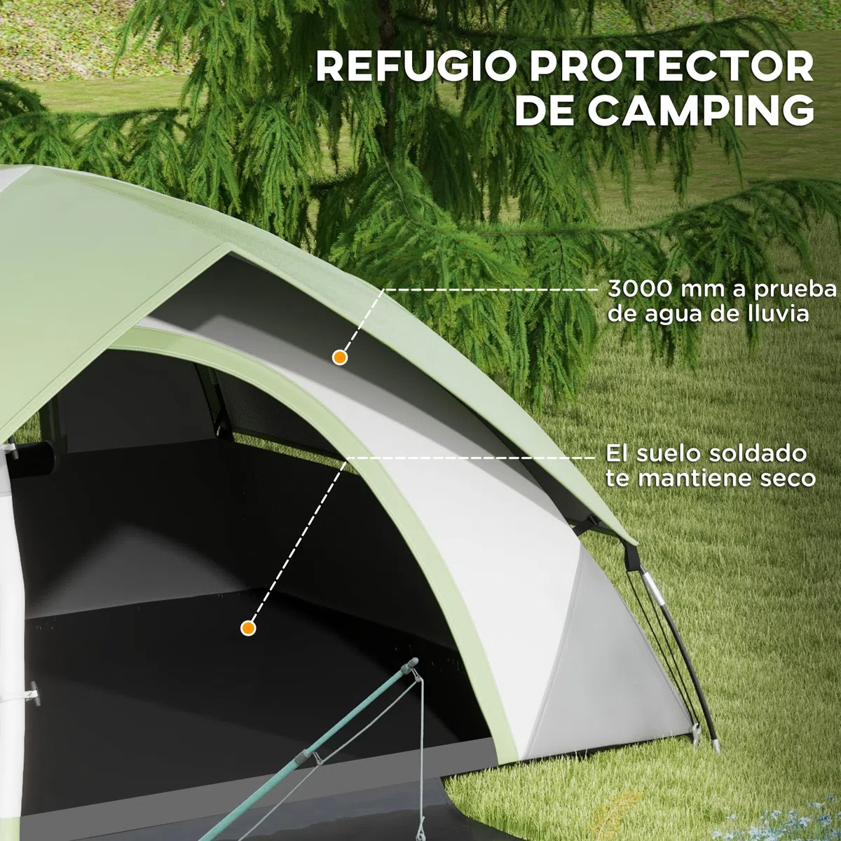Outsunny Tienda de Campaña para 2 Personas Tienda de Camping Plegable Ligero con Ventana y Bolsa de Transporte Impermeable 3000 mm 210x150x110 cm Gris y Verde