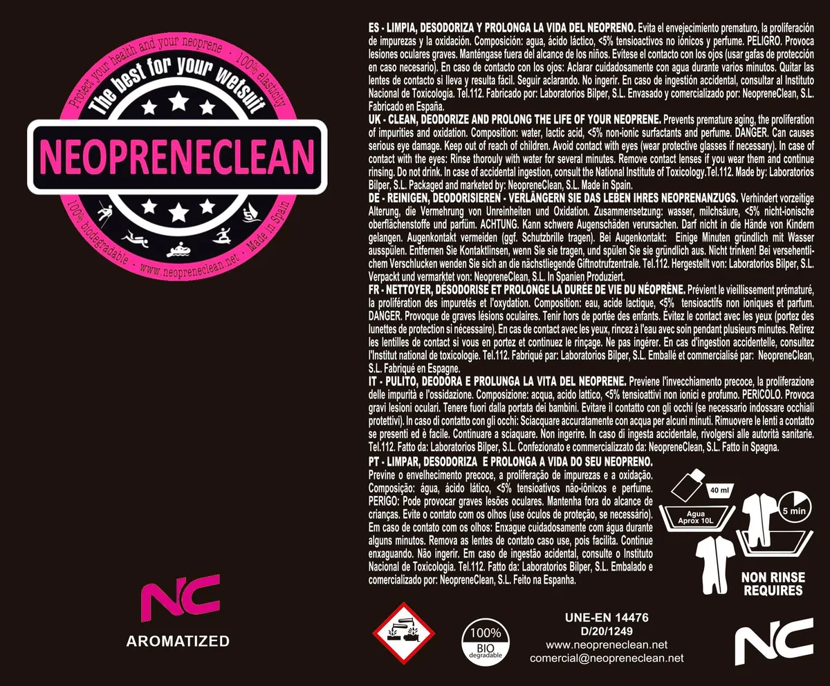 Neopreneclean. Jabón para limpiar neoprenos. Sin aclarado.100% biodegradable. Producto recomendado por la fesurfing. (5 l, Sandía)