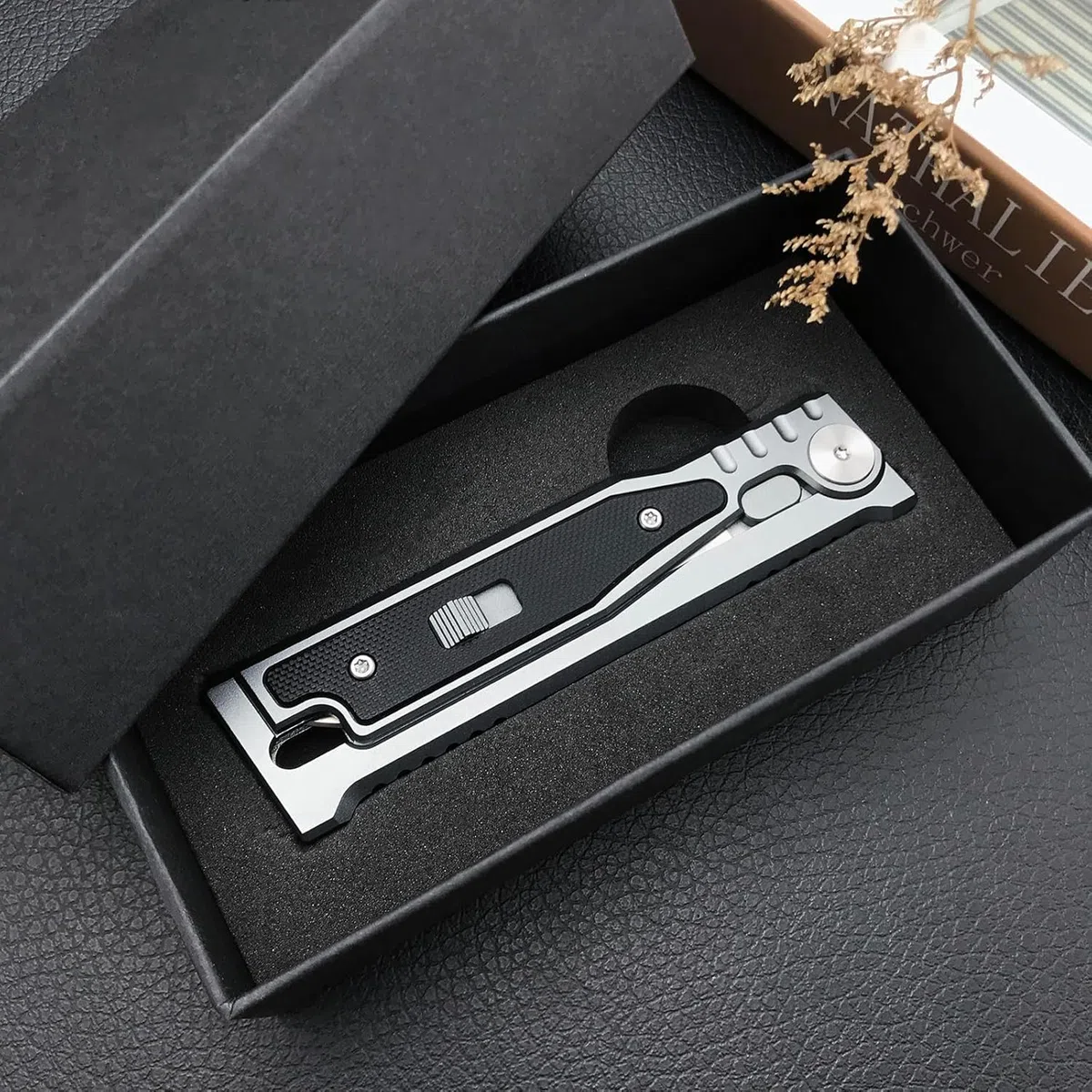 Cuchillo de Gravedad Hoja de Acero D2, Empuñadura G10 con Aluminio T6,Ideal para Camping, Senderismo y Supervivencia (Arco blanco)