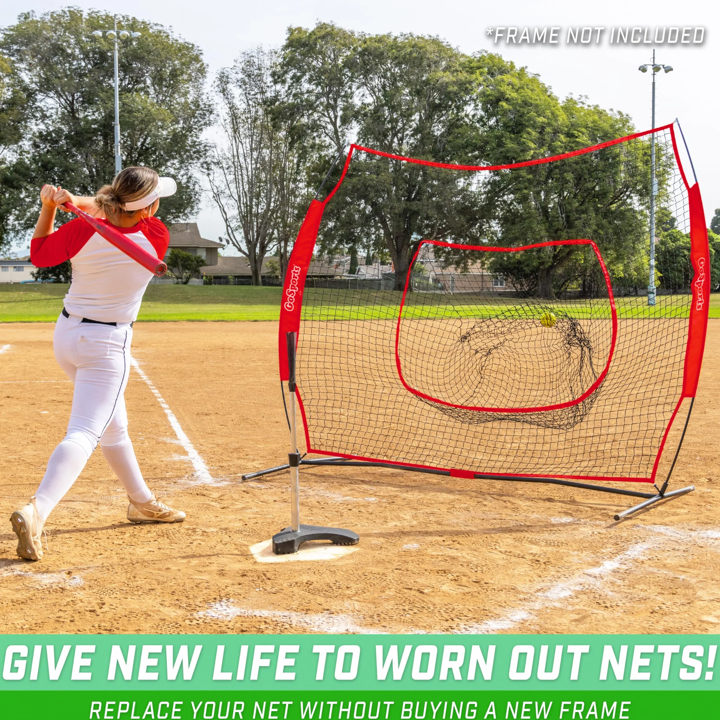 GoSports Red de práctica de béisbol y sóftbol, de 2,1 x 2,1 m, con Marco Tipo Arco, Bolsa de Transporte y Zona de golpeo, Rojo, Negro o Pro, Ideal para Todos los Niveles de Habilidad