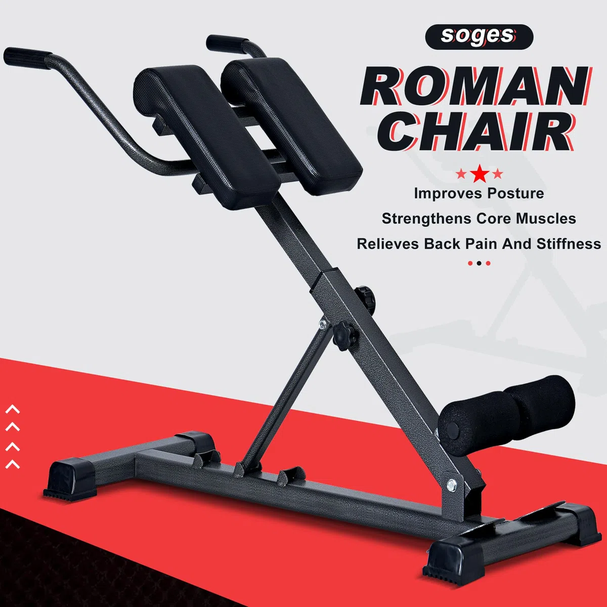 soges Banco Romano Plegable - Mejora la Postura, Alivia el Dolor de Espalda & Ahorra Espacio - Capacidad de Carga 100 kg, 3 Ángulos & 7 Niveles de Altura para Hogar