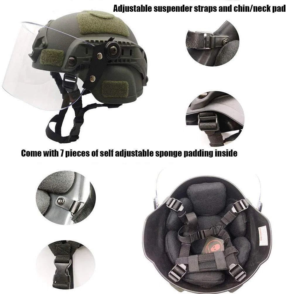 Casco táctico Mich 2000 Fast con Visera Transparente Riot Visor Gafas Protectoras deslizantes para Airsoft Paintball CS War Games Deportes al Aire Libre