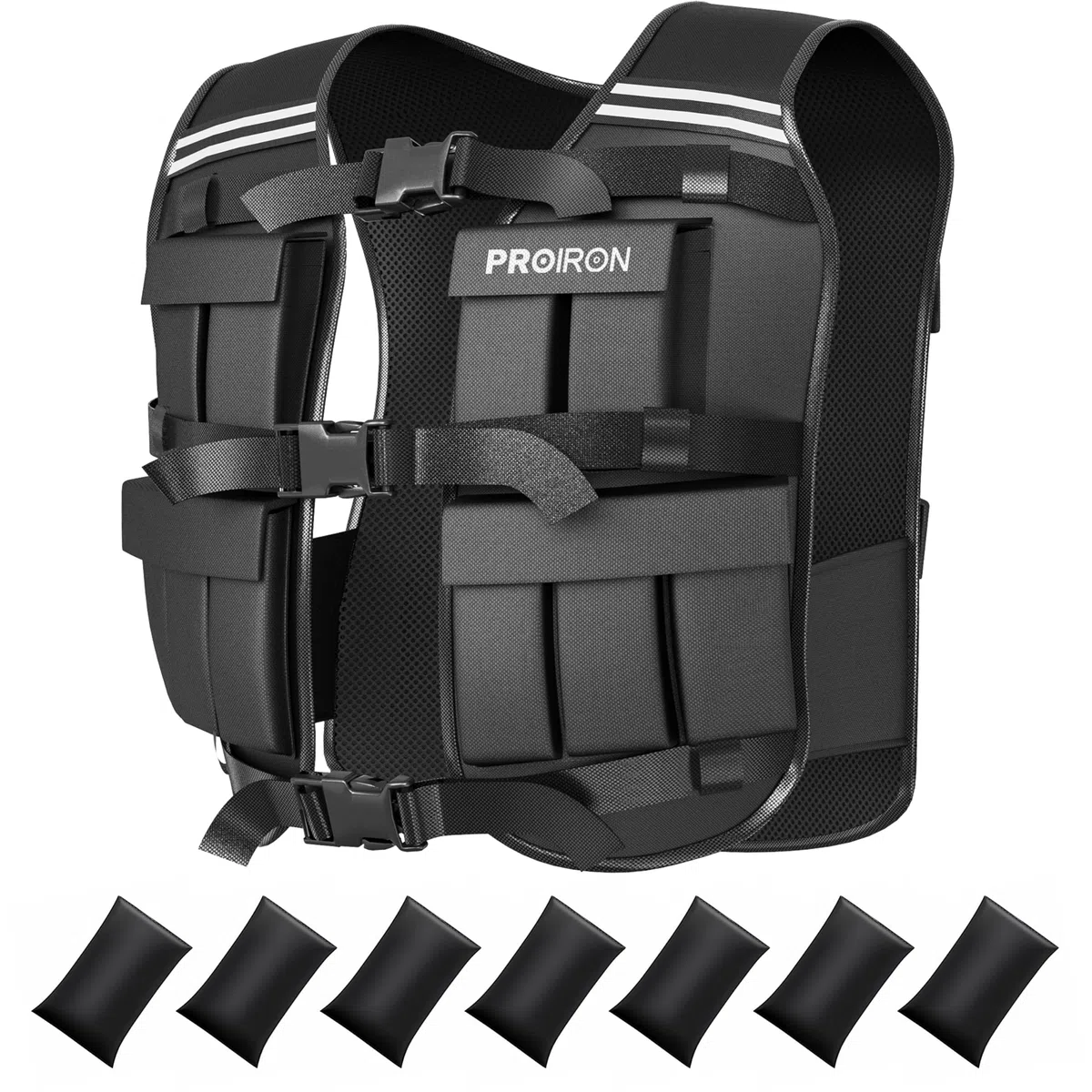 PROIRON Chaleco Lastrado 10/20kg, Incluido 20 Paquetes de Peso, Lastre Ajustable, Chaleco con Peso con Banda Reflectante para Entrenamiento de Fuerza, Jogging, casa, Gimnasio, Cardio, Crossfit