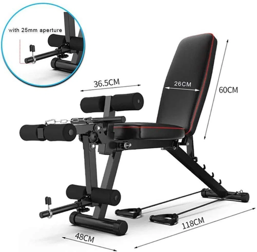 Banco De Musculacion Multifunción, Ajustables Banco De Musculacion Plegable Inclinación con Curler Piernas, para Entrenamiento de Cuerpo Completo, para Gimnasio en casa WOERD