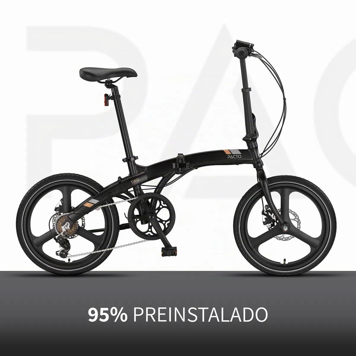 PACTO Bicicleta plegable de 20 pulgadas con sistema de plegado rápido (10 segundos), marco de aluminio, peso ligero (13 kg), Shimano de 6 velocidades, freno de disco doble y luz LED