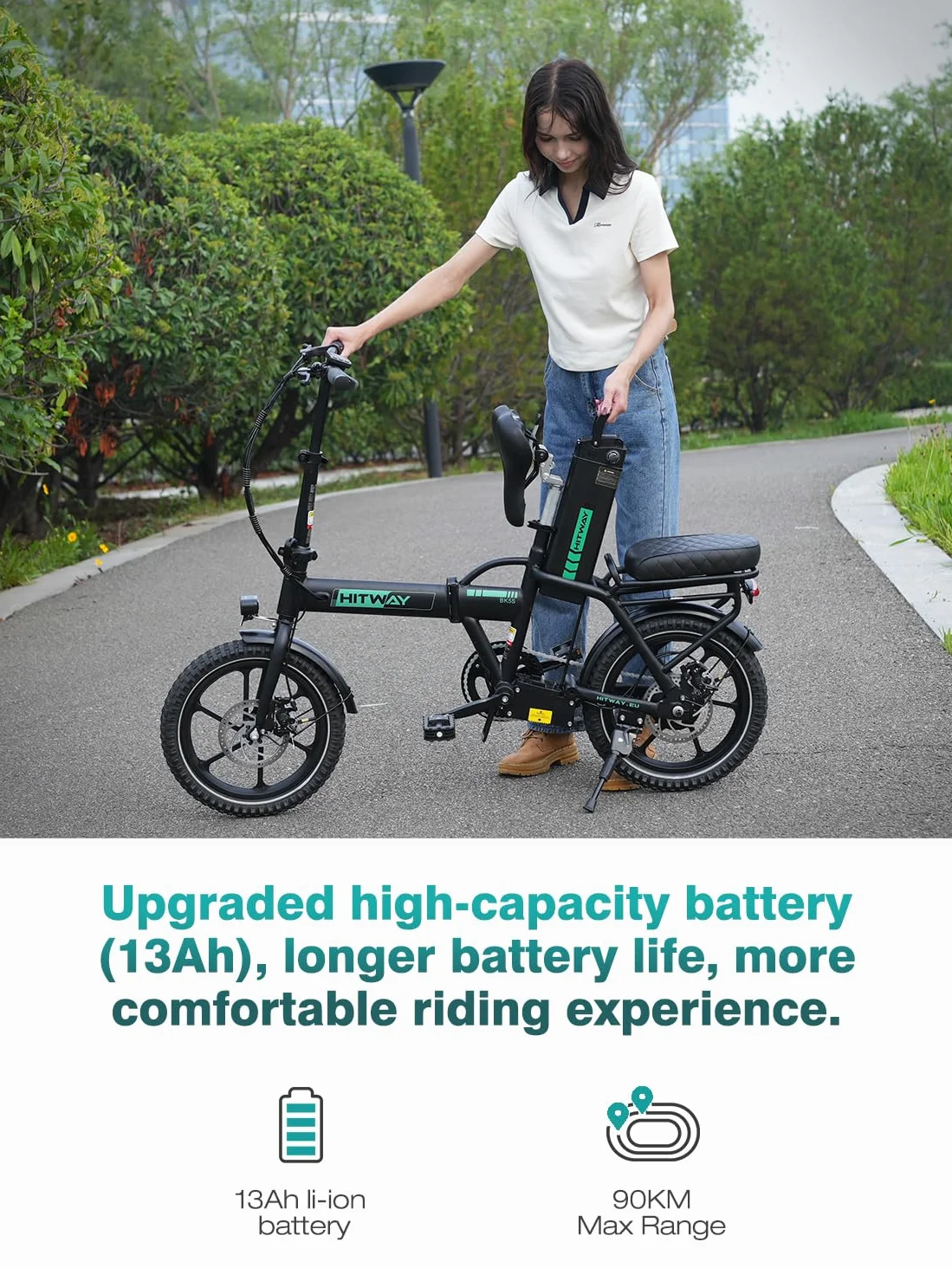 HITWAY Bicicleta Eléctrica Plegable 16", 36V 13Ah Batería Extraíble EBike