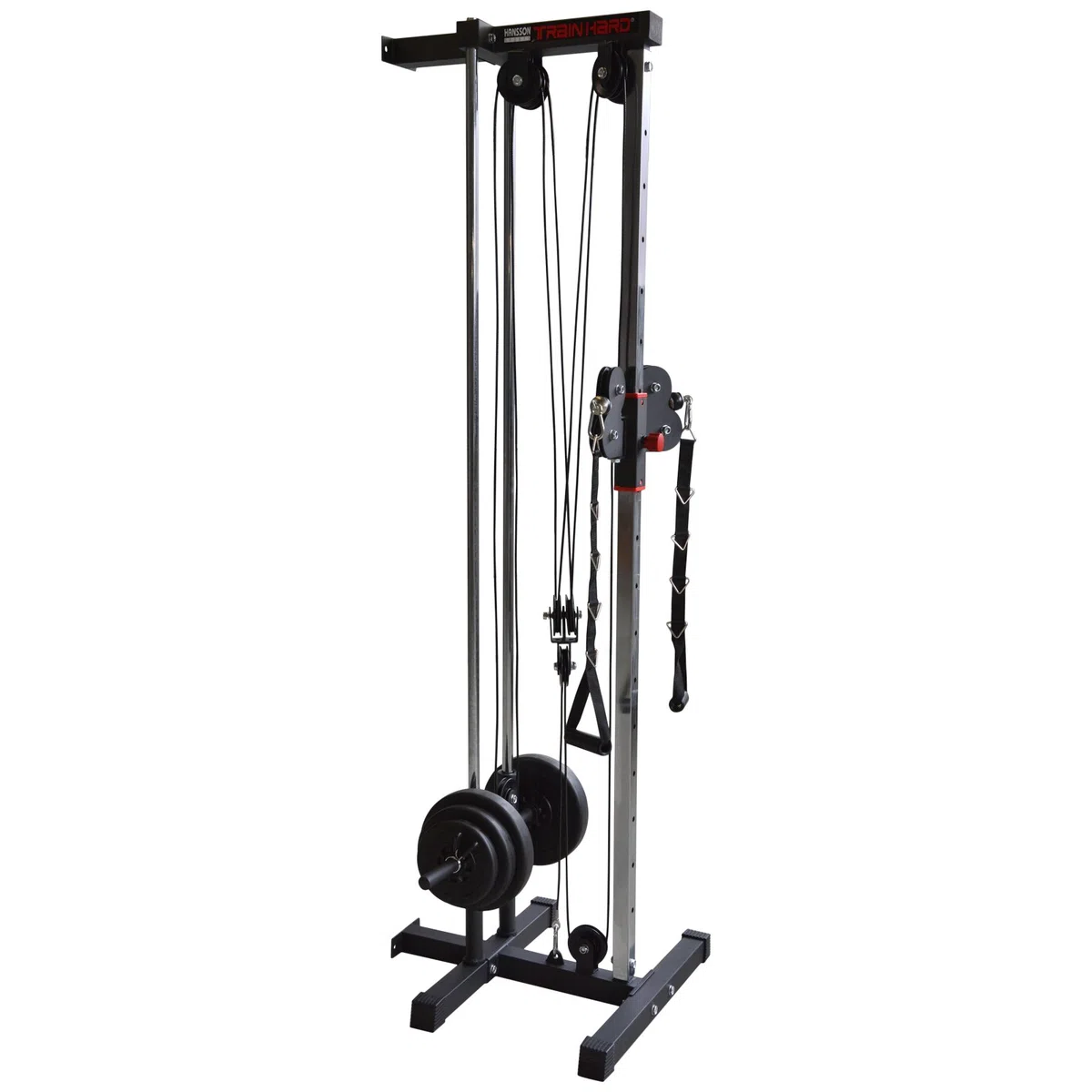 TrainHard Estación de Entrenamiento de Fuerza con lat Machine, Cables y torreta de tracción, para fijación a Pared