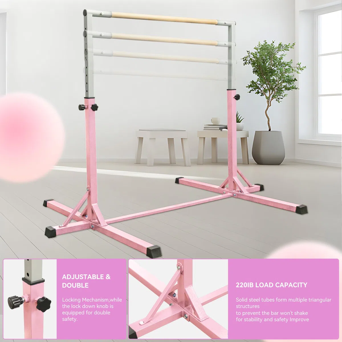 FBSPORT Barra de Gimnasia para Niños Barra Horizontal de Gimnasia con 13 Altura Ajustable de Barra de Entrenamiento con Anillos de Gimnasia Barra de Entrenamiento de Gimnasia expandible Junior Verde