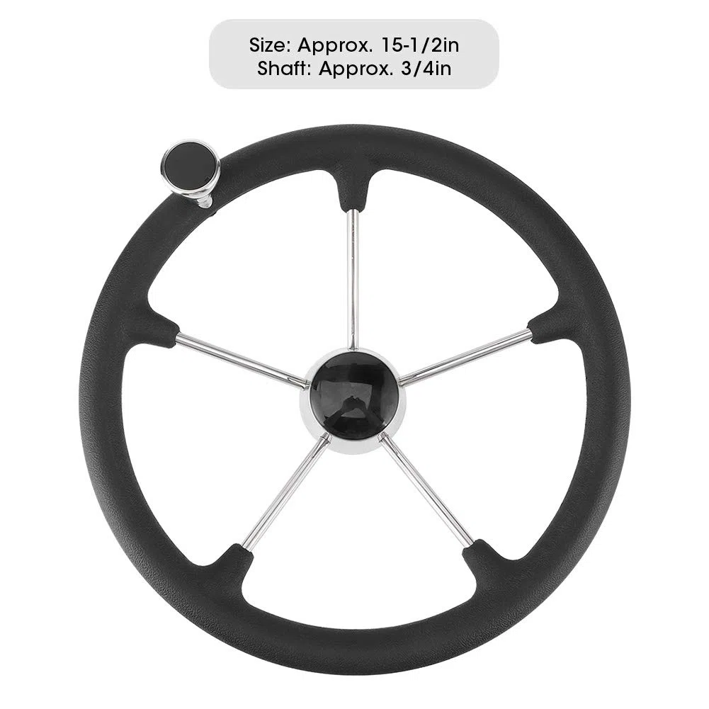 Volante Para Barco De 15-1/2 Pulgadas, Estilo De 5 Radios Con Dirección Asistida Y Mango De Espuma Negra, Acero Inoxidable 304 Apto Para Yates