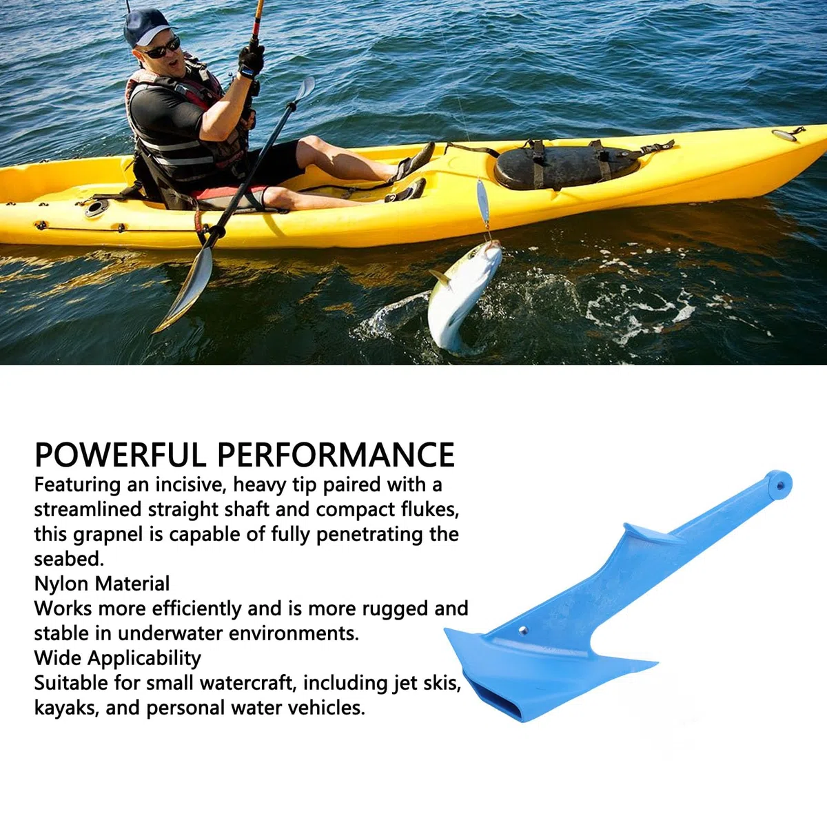 Ancla de Bote de Nylon, Ancla de 1 Kg/2.2 LB PWC, Ancla de Jetski con Punta Pesada Puntiaguda para Kayak en Jet y Embarcaciones Personales, 3 Metros de Profundidad