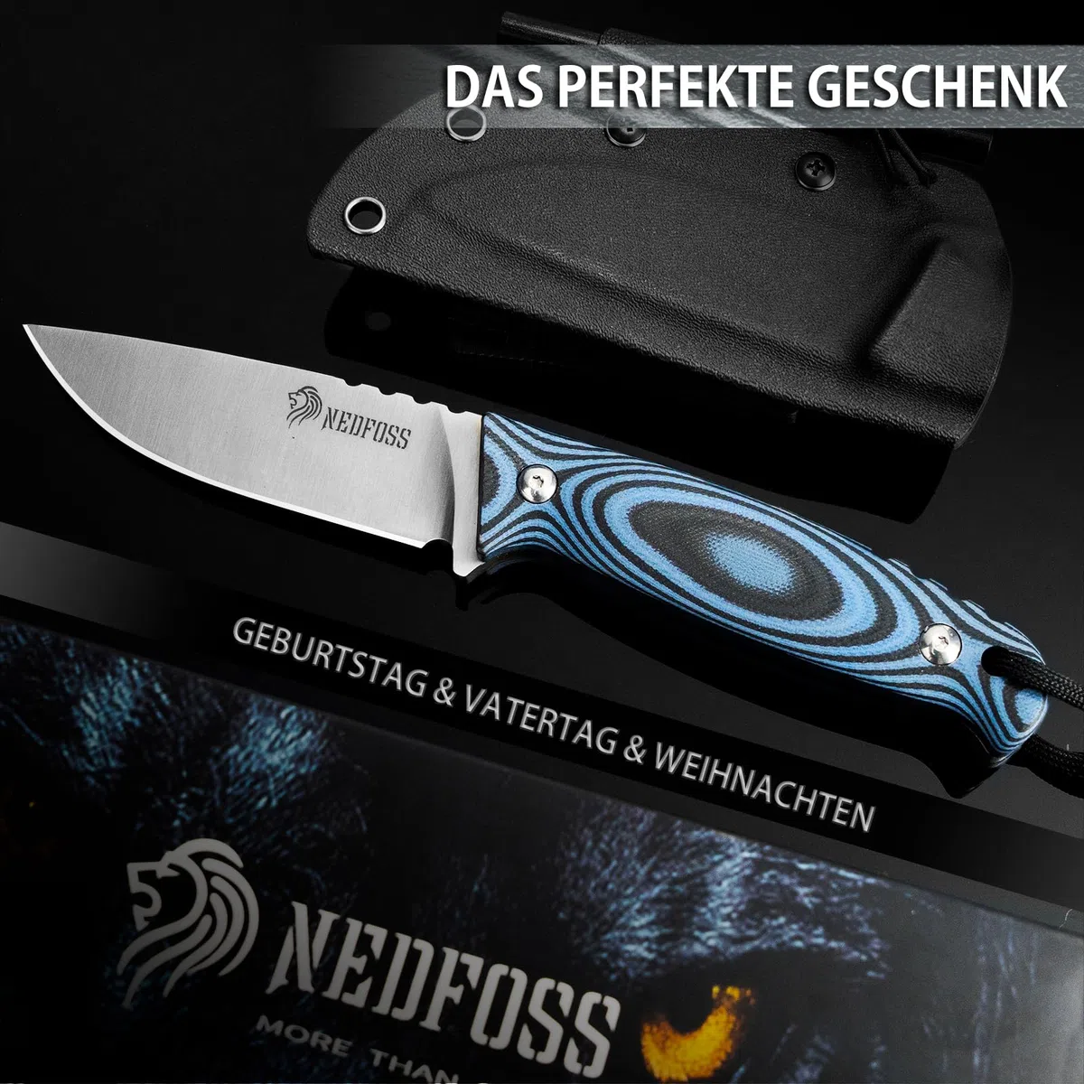 NedFoss cuchillo supervivencia, cuchillo bushcraft,cuchillo de caza,cuchillo camping,Hoja fija afilada para exteriores, full tang, acampada supervivencia