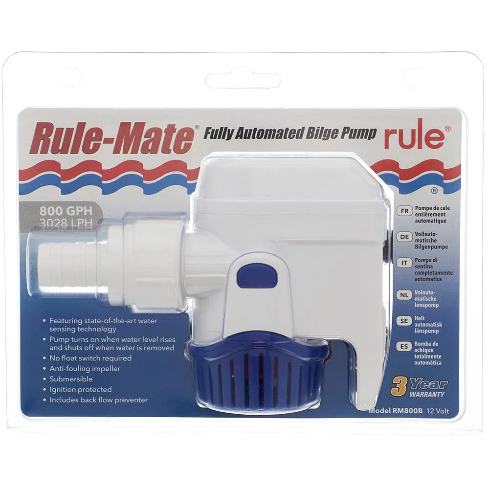 Rule Bombas de achique sumergibles automáticas Mate RM800B de 12 V y 800 GPH, Unisex-Adult, One