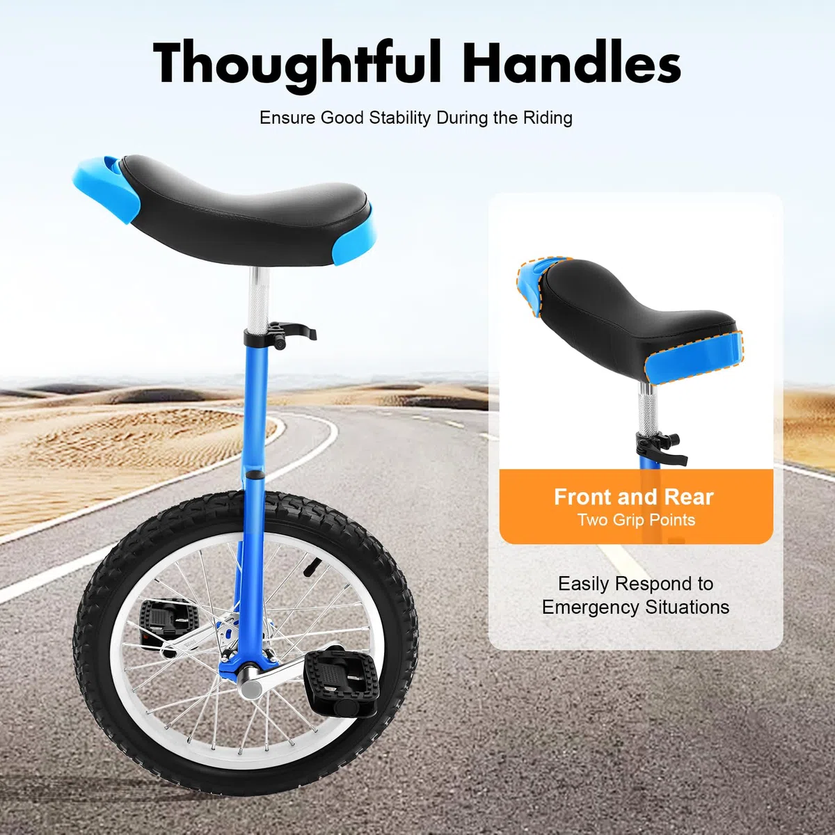 Monocidio de 16 pulgadas, unisex, monociclo, con asas, rueda para entrenamiento de equilibrio, altura ajustable, 71-81 cm