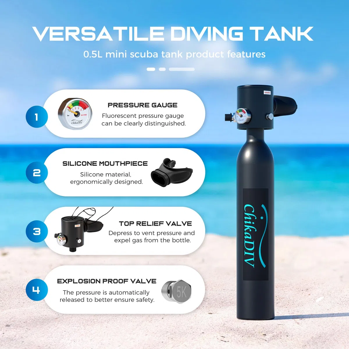 C300Plus Botella Aire Buceo 0.5L Mini Botella Buceo con Capacidad de 15 a 20 Minutos Portátil Respirador SubacuáTico para Viajes Buceo Equipo de Buceo para-Nadar Rescate
