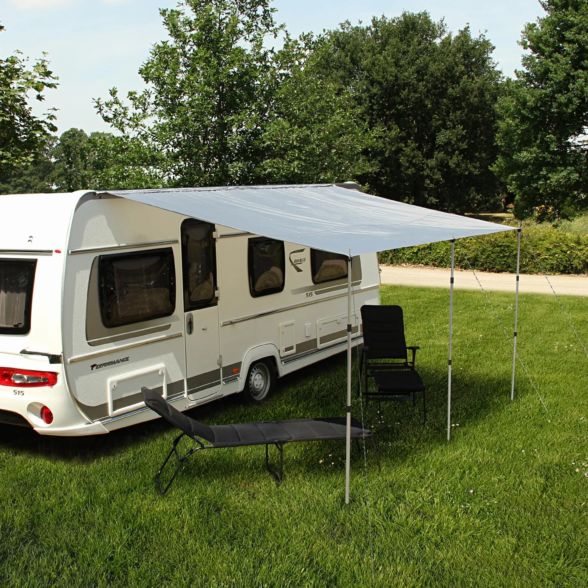 your GEAR Toldo para caravana, 4,5 x 2,4 m, incluye barras de apoyo, resistente al agua, 5000 mm