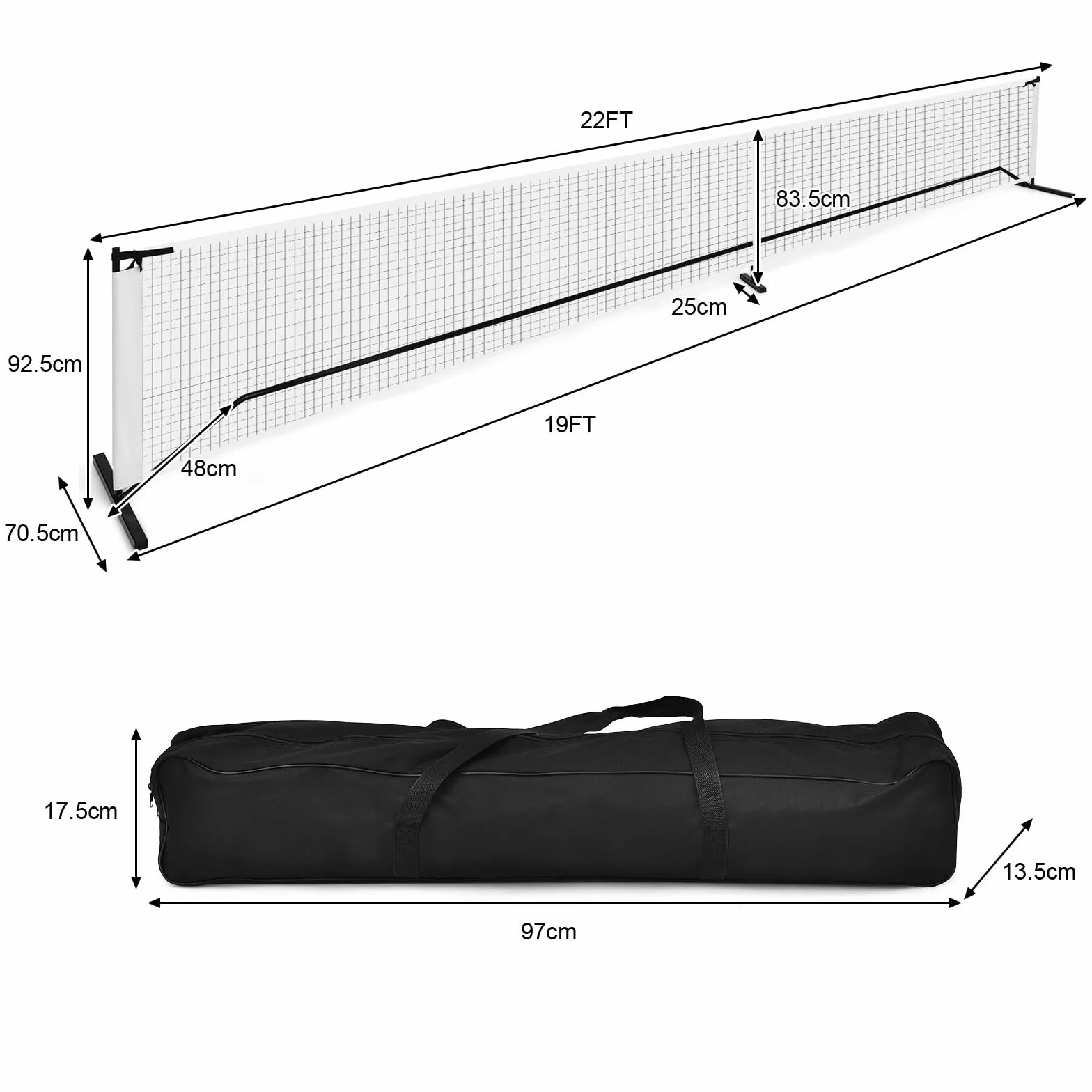 LIFEZEAL Red de Pickleball Portátil, 670x92x70cm, Juego de Red de Poliéster con Bolsa de Transporte, Red Deportiva para Bádminton, Tenis, Voleibol para Niños o Adultos para Uso Interior y Exterior