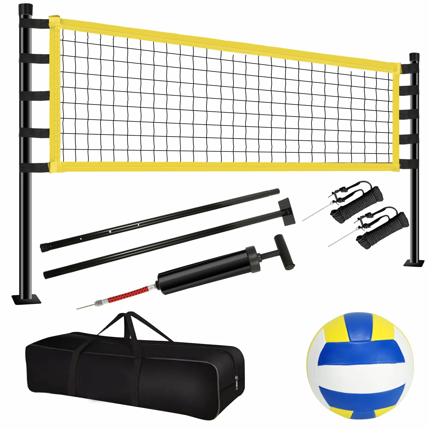 Juego de Red de Voleibol, 9,5 m x 1 m, Juego de Voleibol de Playa, Juego Completo de Red Plegable con Postes de Acero, Marcas de Campo, Voleibol y Bolsa de Transporte, líneas de Voleibol, Altura