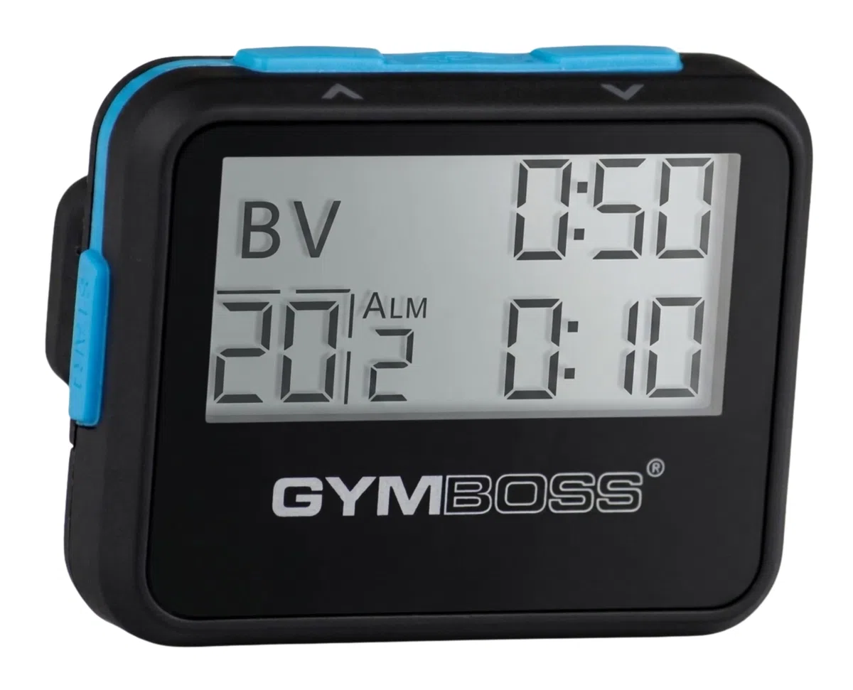Gymboss Temporizador de Intervalo y Cronómetro - Revestimiento Suave Negro/Azul.