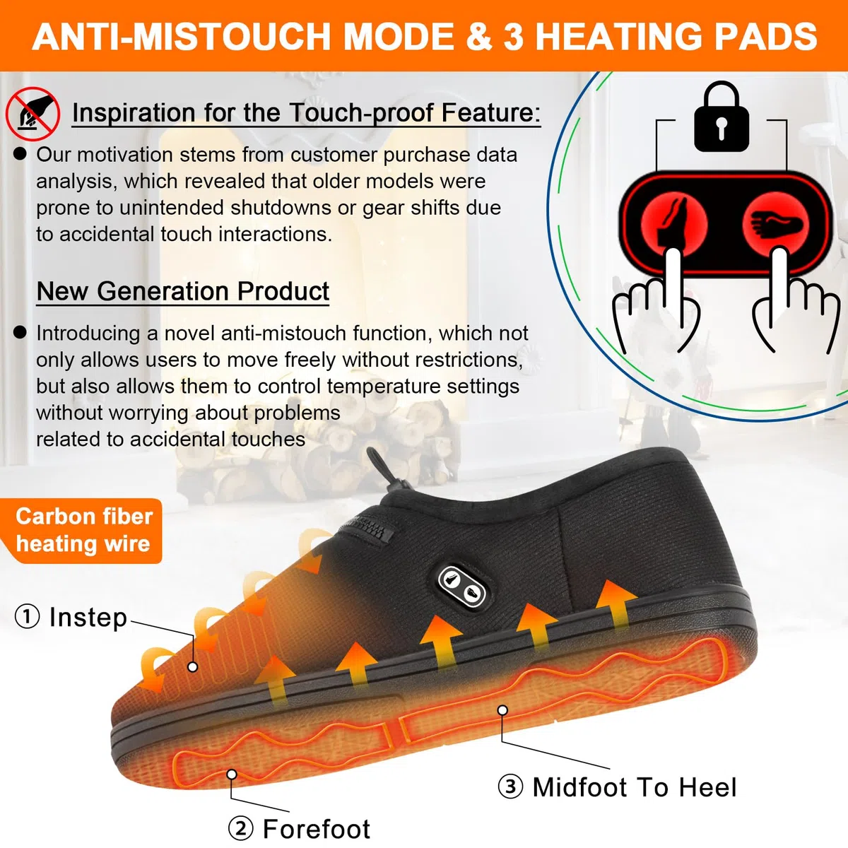 Amiable Zapatillas con Calefacción, Calentador de Pies con Batería de 7,4 V y 3000 mAh, Zapatillas Eléctricas con 4 Nivel, Función Antitacto, Zapatos calefactados para Mantener los