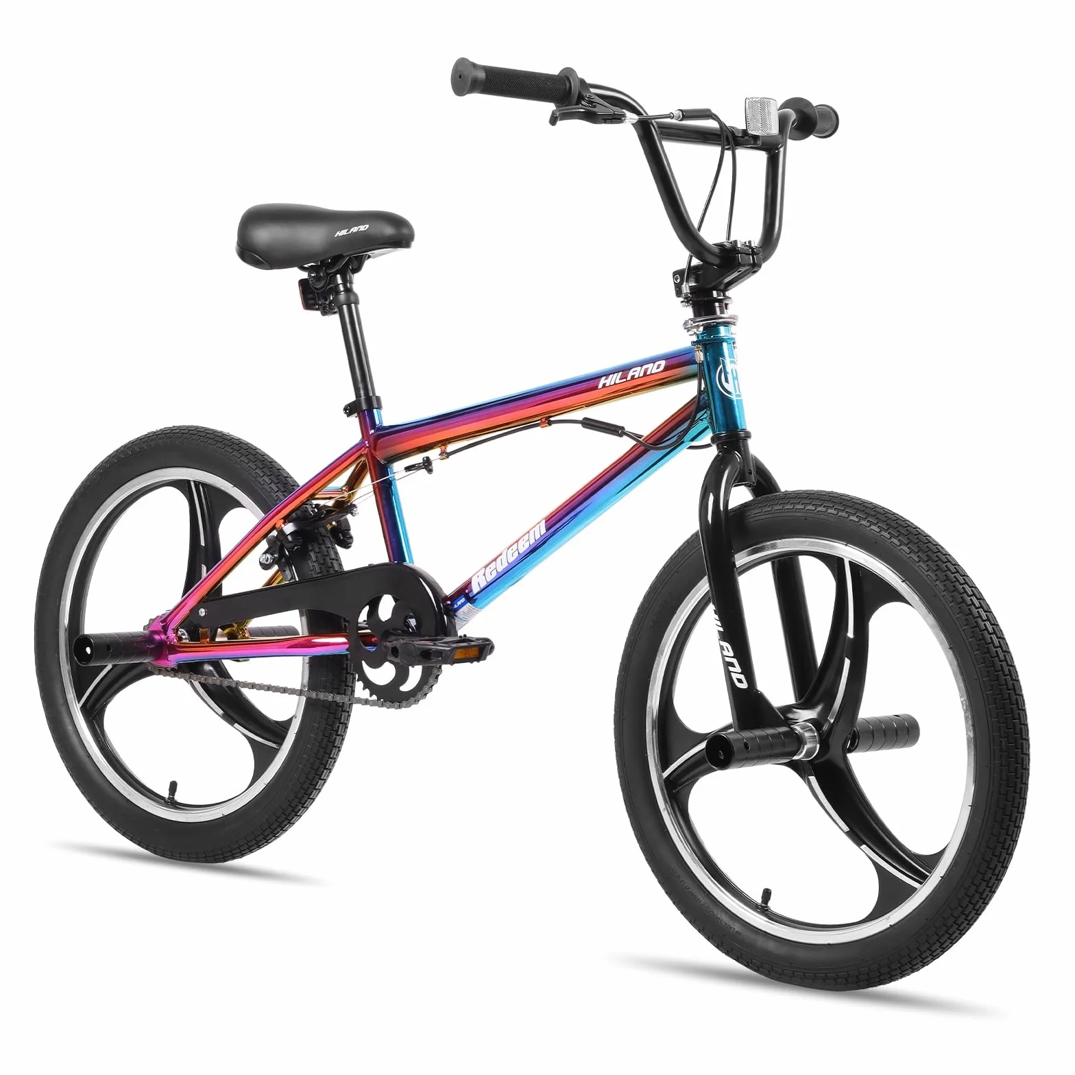 Hiland Bicicleta BMX Infantil de 20 Pulgadas,3 radios,para niños y niñas a Partir de 7 años,Rotor de 360 Grados,Estilo Libre,4 Clavijas de Velocidad única para niños BMX,Colorido