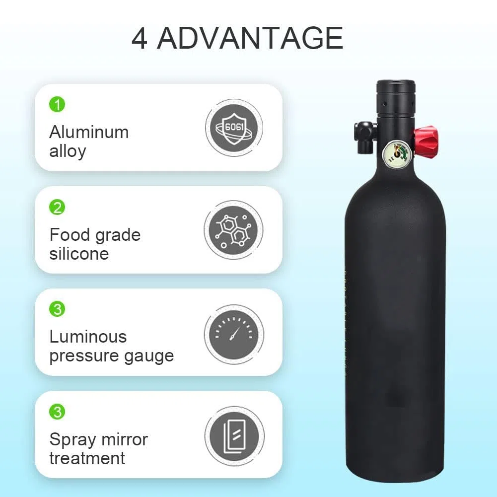 Botella Buceo 1l Cilindro de oxigeno para Respirar, Juego de Tanques de oxígeno, Mini Equipo de Buceo Equipo de Buceo Libertad de respiración bajo el Agua Durante con diseño Recargable,Azul