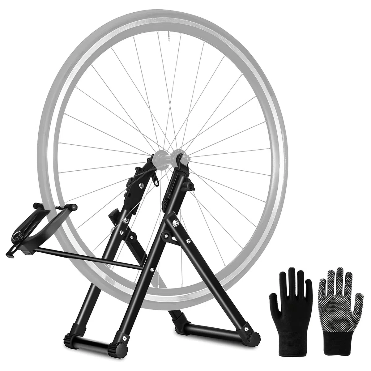 LIROPAU Soporte de centrado para ruedas de bicicleta, plegable, soporte de montaje, adecuado para bicicletas de montaña, bicicletas de carretera, de metal, color negro